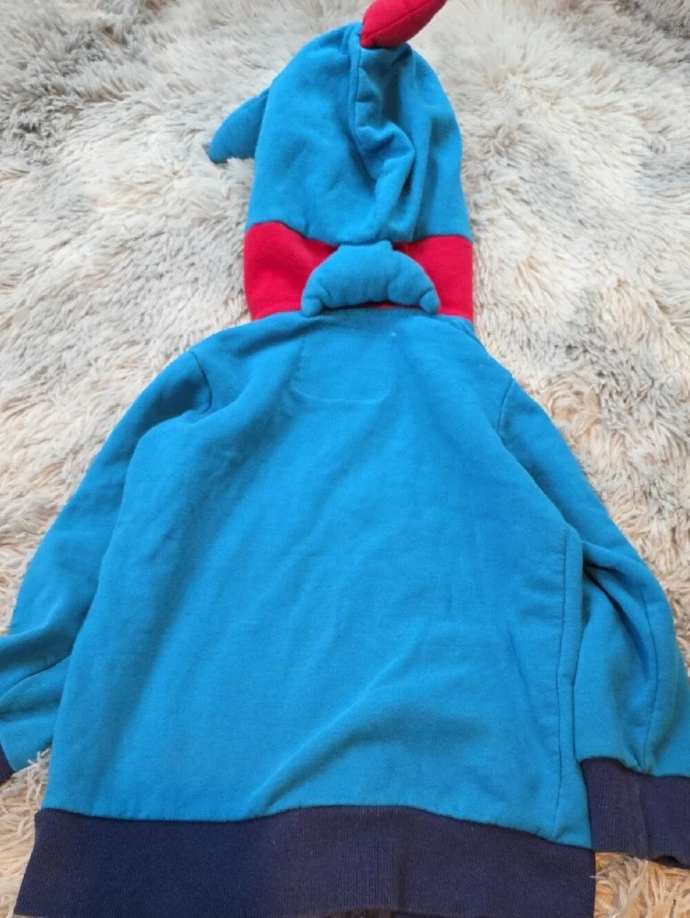 Kids Blue Monster Hoodie with Red Lining and Star Accent